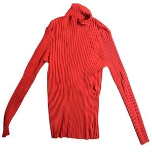 Express Women's Large Red Ribbed Mock Neck Turtleneck Sweater‎ Long Sleeve